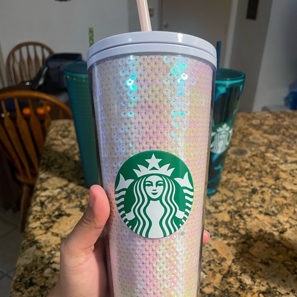 White sequin tumbler
